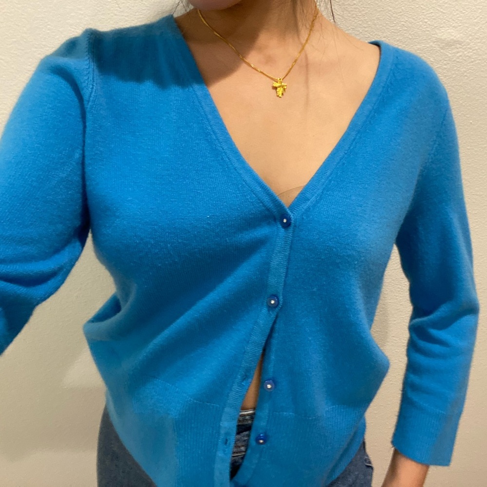 blue v-neck cardigan